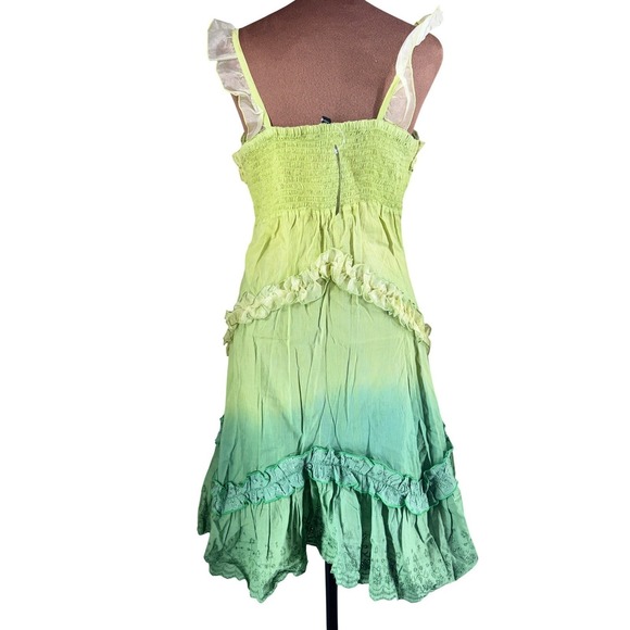 Chaudry Ombre Ruffle Lace Mini Dress Women S Green Fairycore Boho Deadstock NWT - Picture 3 of 16